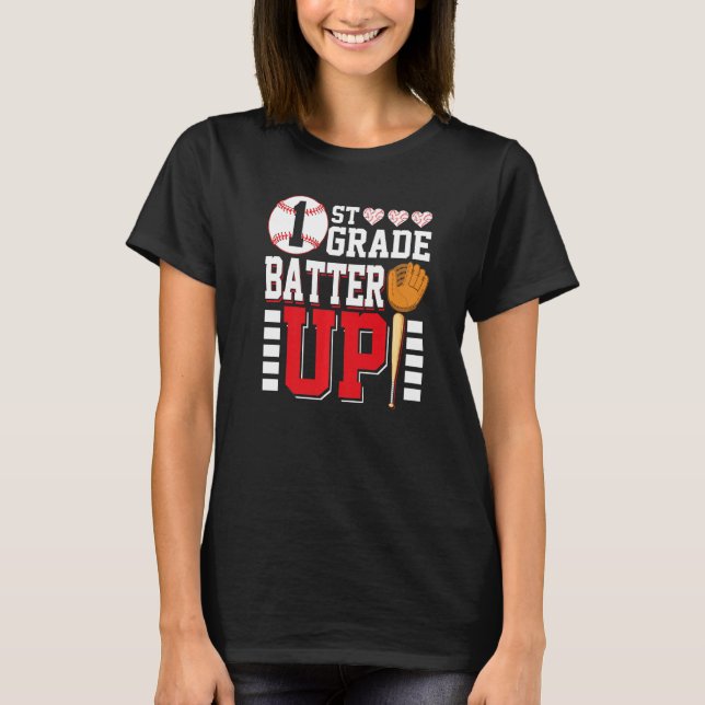 Camiseta First Grade Back To School 1st Grade Batter Up Bas (Anverso)