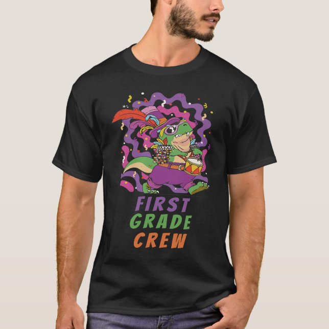 Camiseta First Grade Crew School Kid & Teacher Mardi Gras D (Anverso)