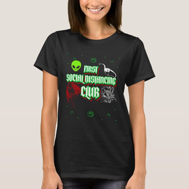 CAMISETA FIRST SOCIAL DISTANCING CLUB CRYPTID ALIEN LOCH NE (Anverso)