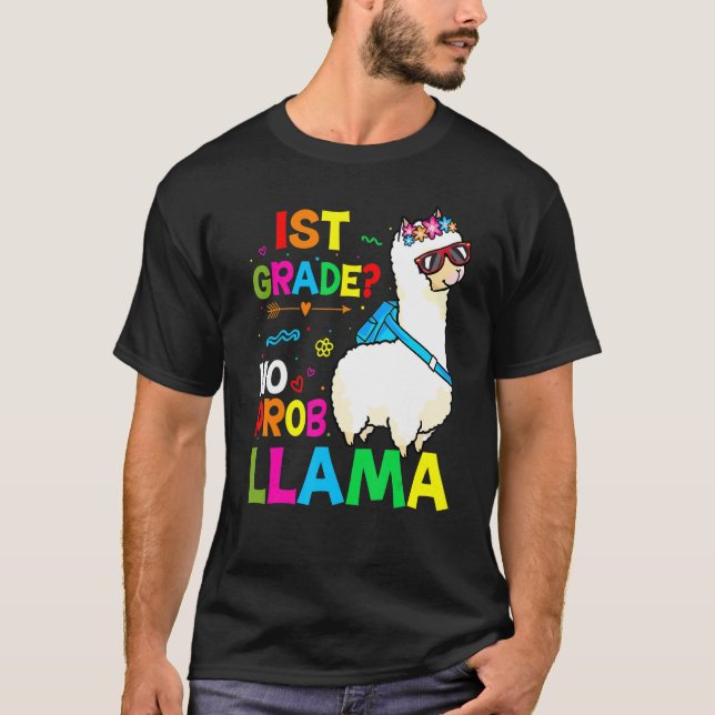Camiseta First Team 1st Grade Teacher Rainbow No Prob Llama (Anverso)