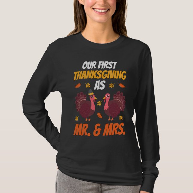 Camiseta First Thanksgiving As Mr and Mrs  Thanksgiving Fam (Anverso)