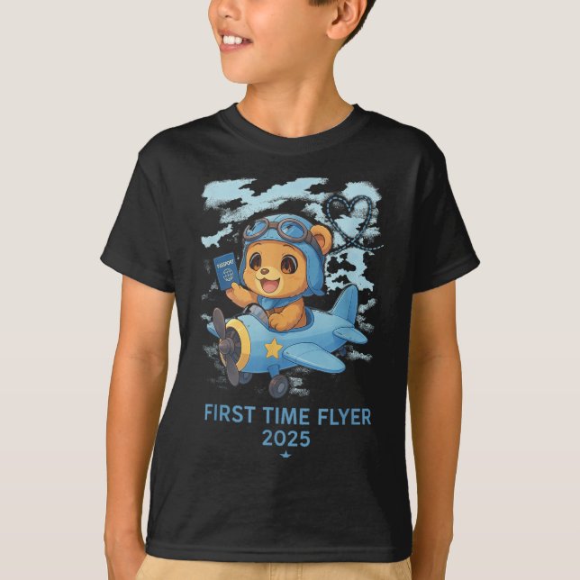 Camiseta First Time Flyer 2025 Teddy Bear Aviator Kids Todd (Anverso)