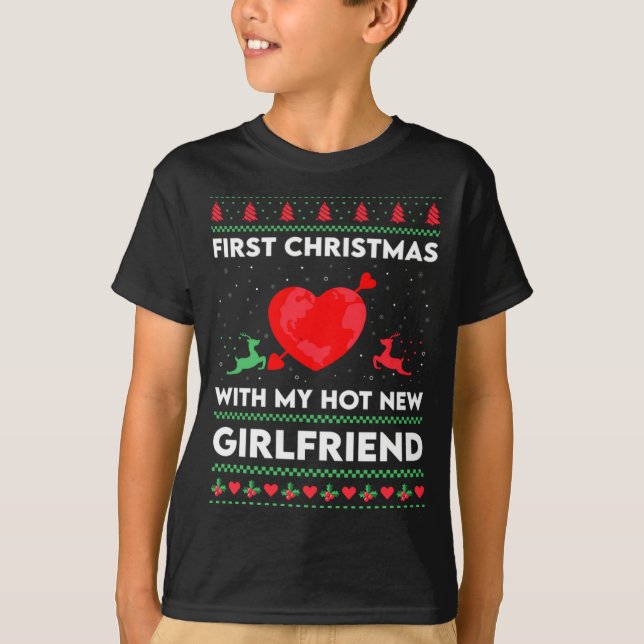 Camiseta First Xmas With My New Girlfriend Men Ugly Christ  (Anverso)