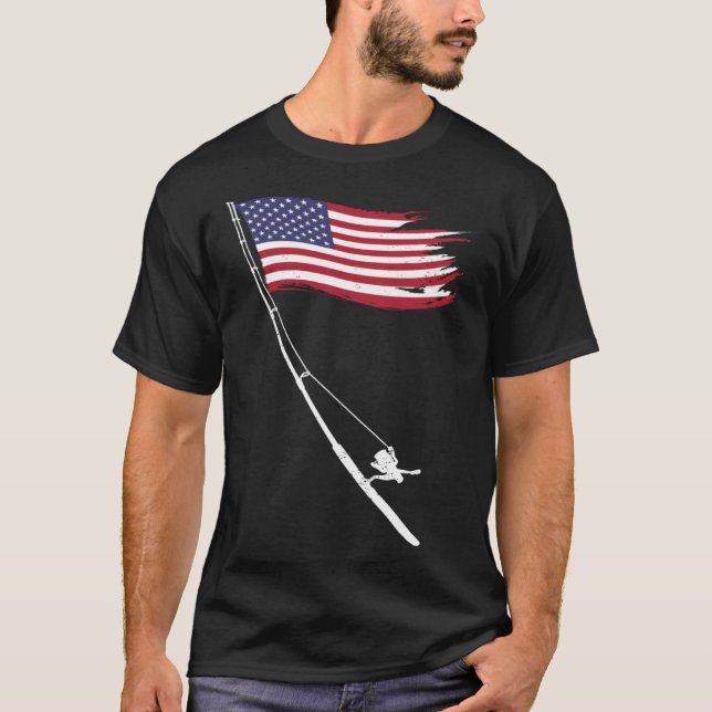 Camiseta Fishing  American Flag Fishing Rod (Anverso)
