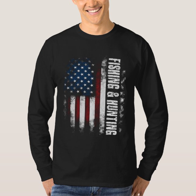 Camiseta Fishing and Hunting American Flag Fisherman Hunter (Anverso)