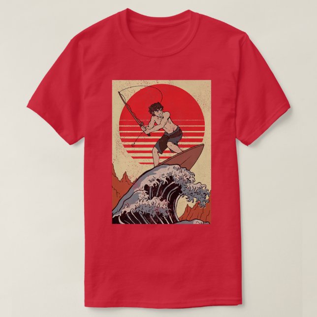 Camiseta Fishing Anime Boy Surfing on Great Wave Off Kanaga (Diseño del anverso)