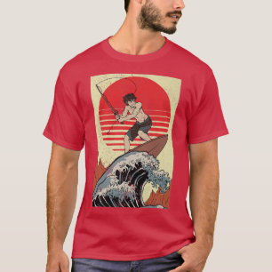 Camiseta Fishing Anime Boy Surfing on Great Wave Off Kanaga