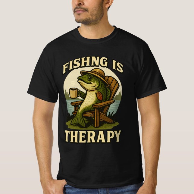 Camiseta Fishing Is My Therapy-Relaxing Fish on Lake Chair (Anverso)