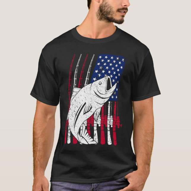 Camiseta Fishing Rod and American Flag (Anverso)
