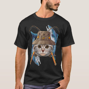 Camiseta Fishing Scottish Fold Outdoor Fisherman Cat Cute F