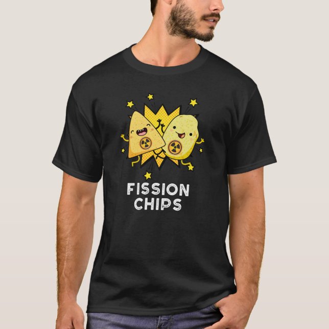 Camiseta Fisión Chips Graciosa Física Comida Pun Oscuro BG (Anverso)