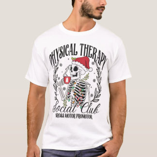 Camiseta Fisioterapia de Navidad Esqueleto Sombrero de Sant