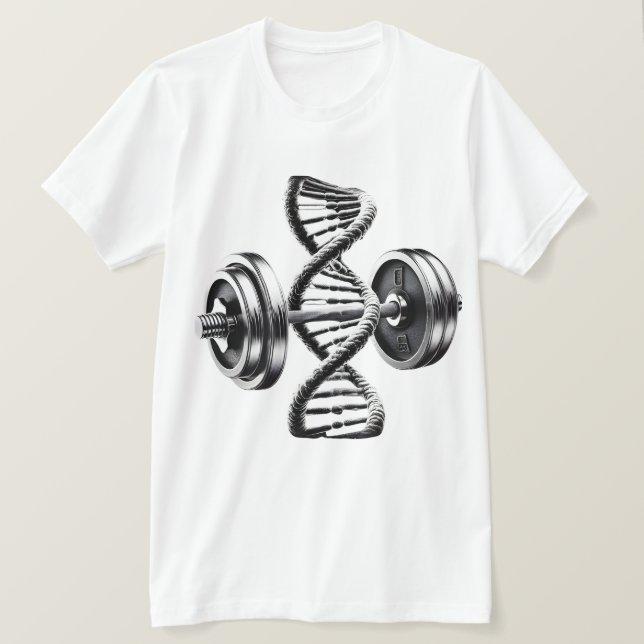 Camiseta Fitness ADN Hélice Mancuernas (Anverso del diseño)