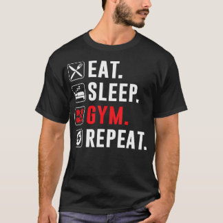 Camiseta Fitness Bodybuilding Eat Sleep Gym Repeat Funny Wo