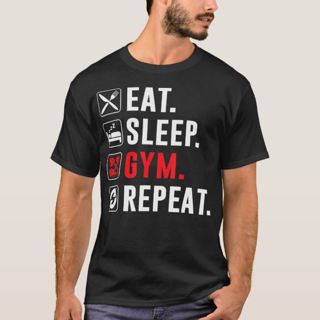Camiseta Fitness Bodybuilding Eat Sleep Gym Repeat Funny Wo (Anverso)