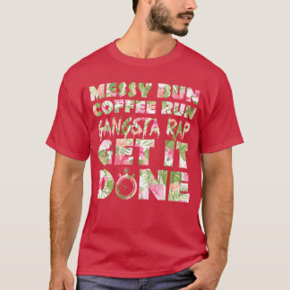 Camiseta Fitness Floral Print Pelo Desordenado en Moño Café