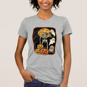 Camiseta Fitness Halloween Esqueleto Fantasma Calabaza Entr