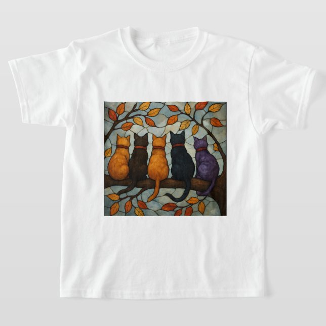 Camiseta Five Cats on a Tree Branch Stained Glass Style (Distribución)