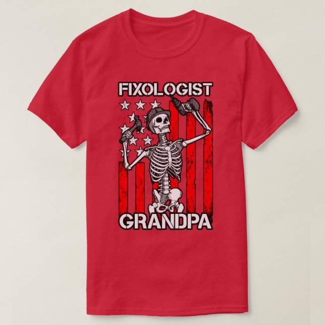 Camiseta Fixólogo Abuelo Skeleton Bandera de Estados Unidos (Diseño del anverso)