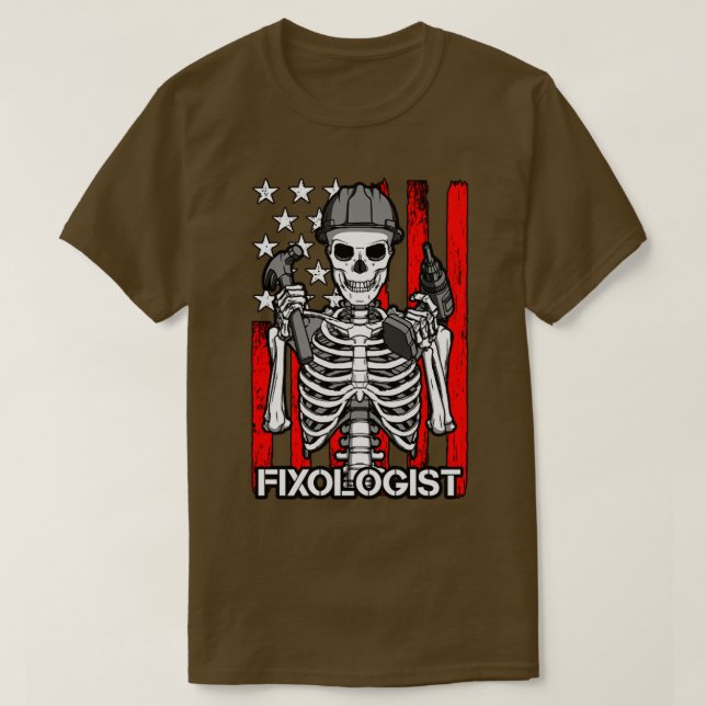Camiseta Fixólogo Skeleton gótico Ca de madera de la bander (Diseño del anverso)