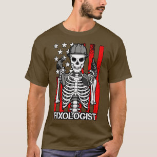 Camiseta Fixólogo Skeleton gótico Ca de madera de la bander