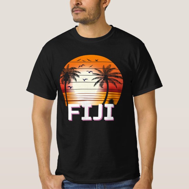 Camiseta Fiyi Árboles de Palma Vintage Verano Playa (Anverso)