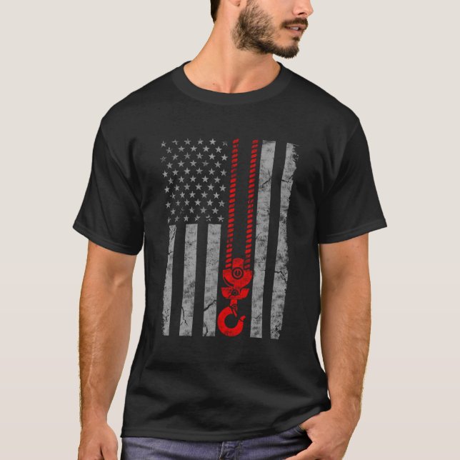 Camiseta Fl Operador De Crane Estadounidense De Línea Roja  (Anverso)