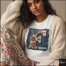 Camiseta Flag Letter F Roses Freedom Monogram