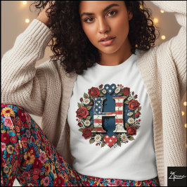 Camiseta Flag Letter H Roses Wreath Monogram