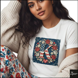 Camiseta Flag Letter K Roses Heart Wreath