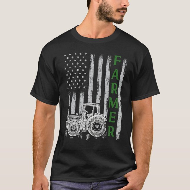 Camiseta Flag with Tractor  Patriotic Farmer N Farming Trac (Anverso)
