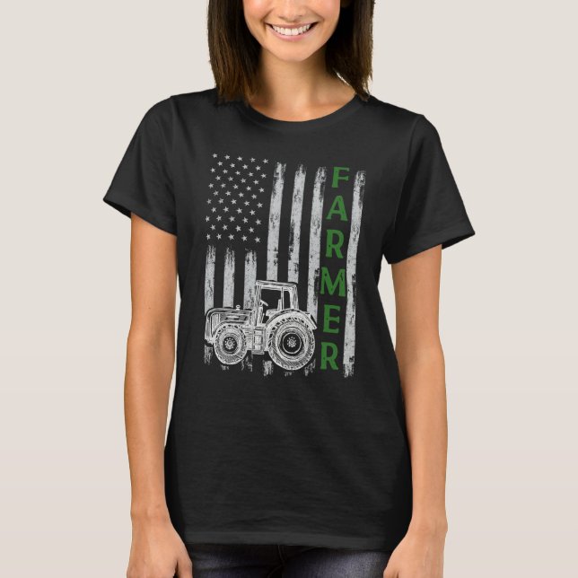 Camiseta Flag with Tractor  Patriotic Farmer N Farming Trac (Anverso)