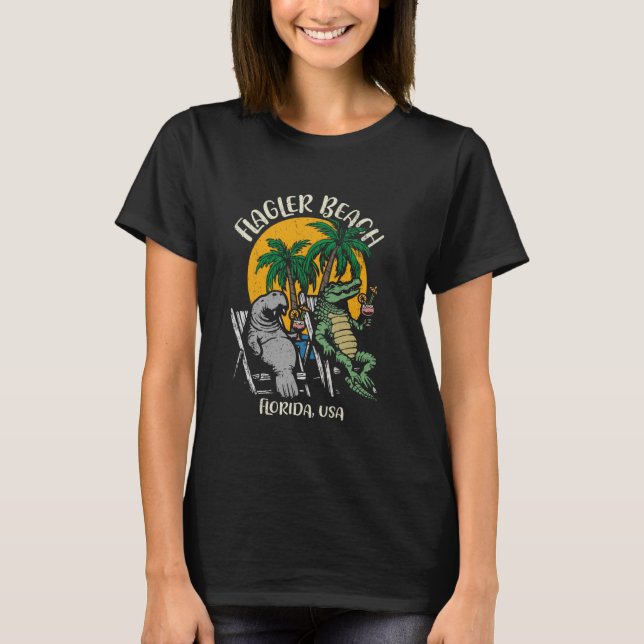 Camiseta Flagler Beach Florida USA Funny Manatee Alligator (Anverso)