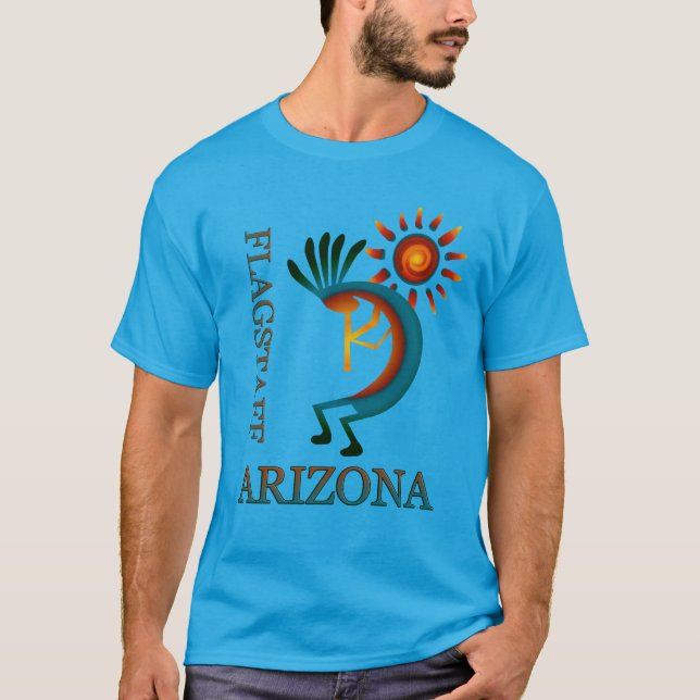 Camiseta Flagstaff Arizona Kokopelli con Sol Verde azulado (Anverso)