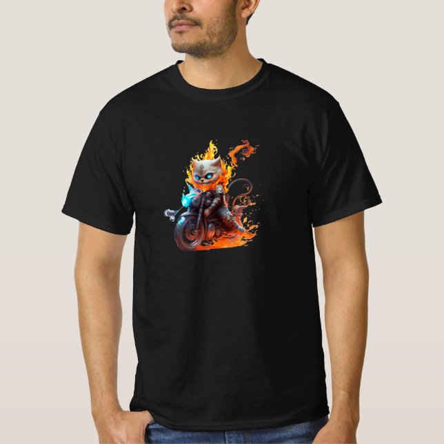 Camiseta Flame Riding Feline: Gato Fantasma Inferno (Anverso)
