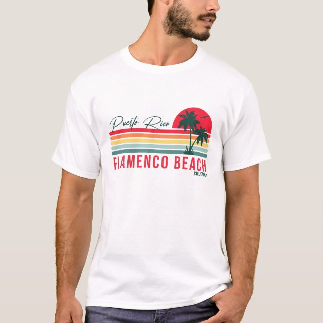 Camiseta Flamenco Beach Puerto Rico Retro Sunset Souvenir (Anverso)