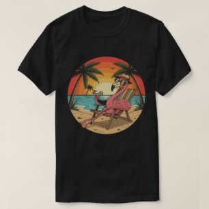 Camiseta Flamenco de Vacaciones - Atardecer Retro en la Pla