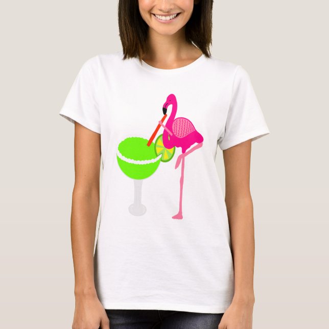 Camiseta Flamenco divertido que bebe a una Margarita (Anverso)