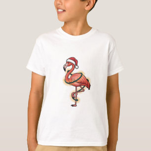 Camiseta Flamenco Envuelto En Luz De Navidad Pájaro Rosa