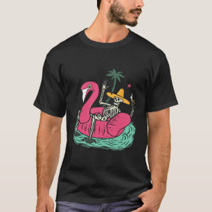 Camiseta Flamenco Esqueleto Flotador Vacaciones Playa Bebid