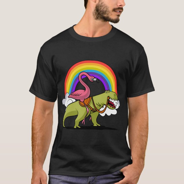 Camiseta Flamenco montando dinosaurio T-Rex (Anverso)