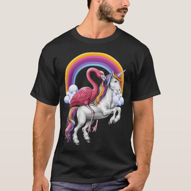 Camiseta Flamenco montando un unicornio (Anverso)