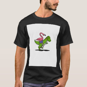 Camiseta Flamenco Pájaro Montando Dinosaurio T-Rex