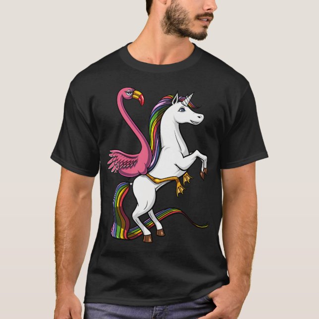 Camiseta Flamenco Pájaro Montando Unicornio (Anverso)
