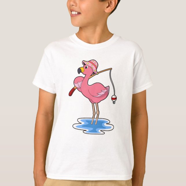 Camiseta Flamenco pescando con caña de pescar (Anverso)