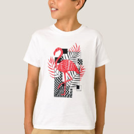 Camiseta Flamenco Rojo Vibrante y Hojas de Palma Tropicales