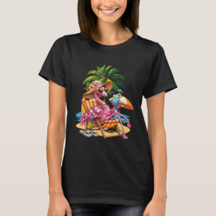 Camiseta Flamenco Rosa Con Gafas De Sol Relajándose En Sill
