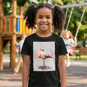 Camiseta Flamenco Rosa de Pie en Impresión de Arte en Acuar