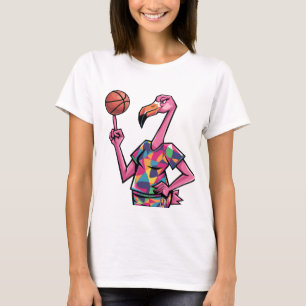 Camiseta Flamenco Rosa Divertido Jugando Baloncesto