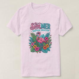 Camiseta Flamenco Rosa Floral Tropical - vacaciones de vera